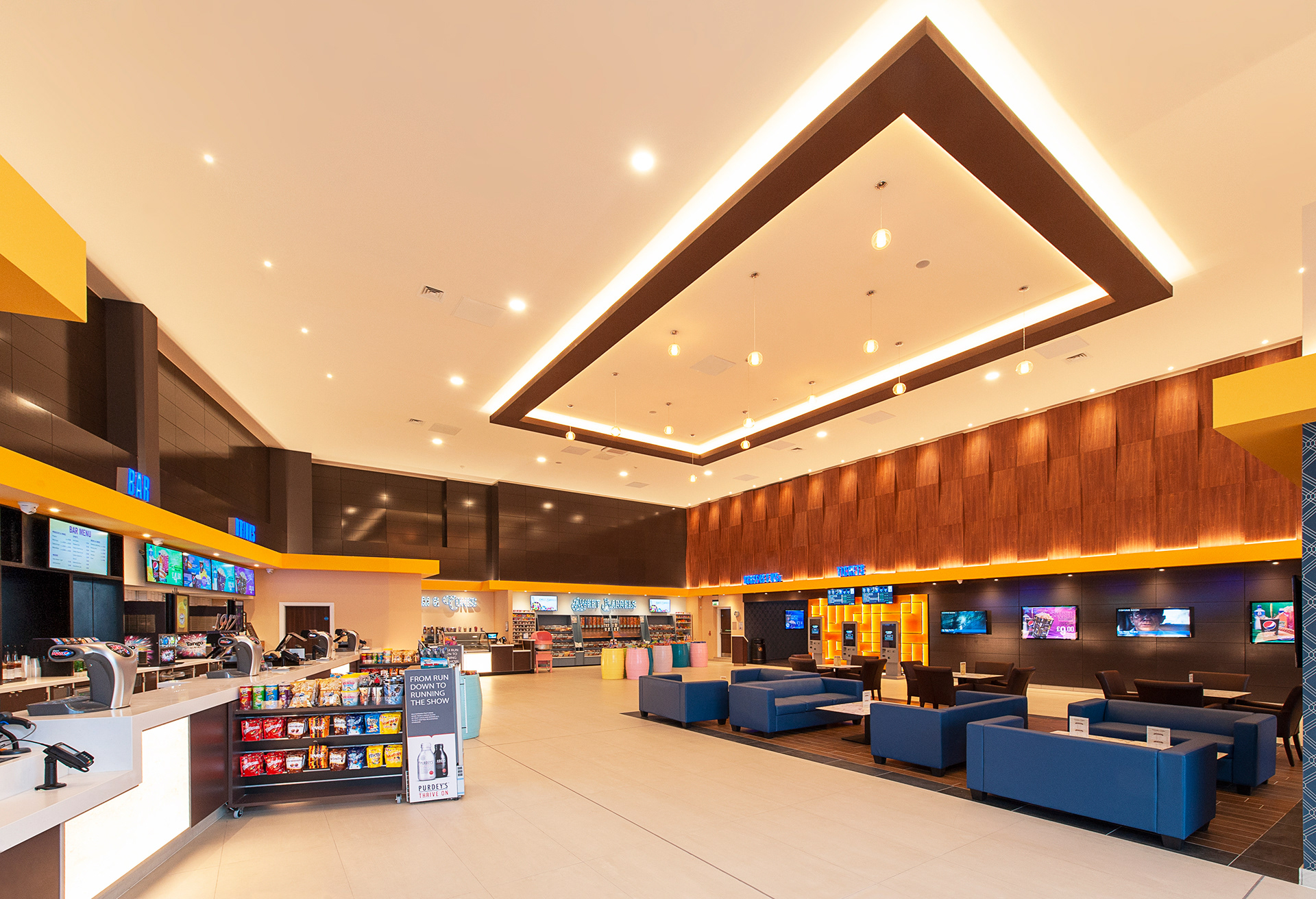 Modern cinema lobby and concession area